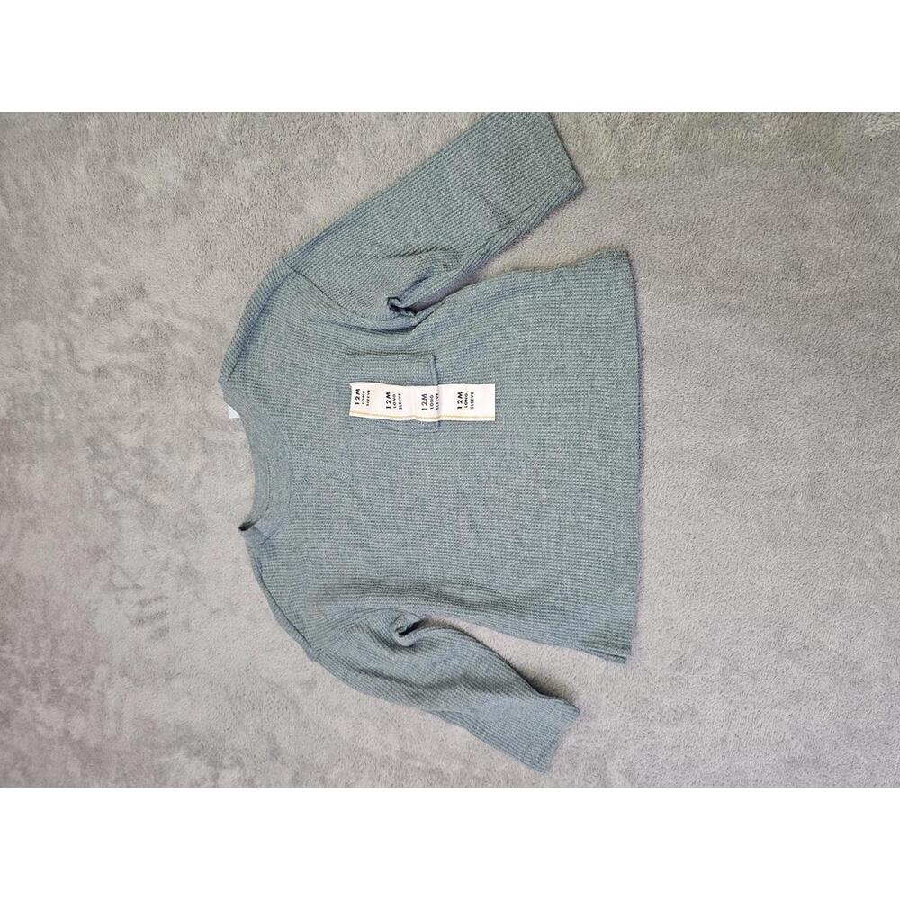 New Cat & Jack Long Sleeve Textured Shirt W/Pocket Green Waffle Texture Size 12M